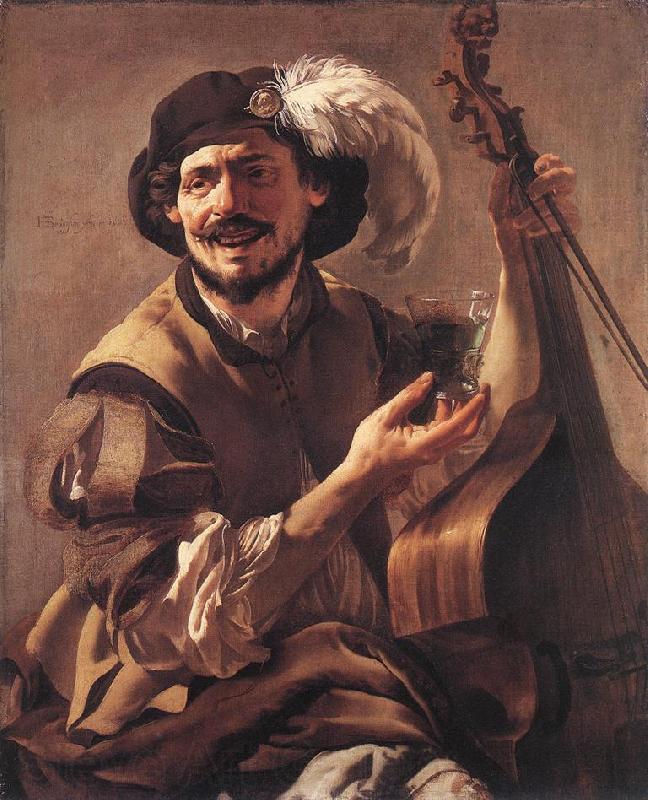 TERBRUGGHEN, Hendrick A Laughing Bravo with a Bass Viol and a Glass  at Norge oil painting art